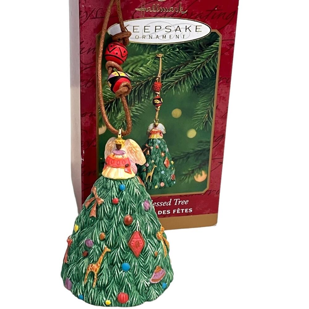 Hallmark Angel Blessed Christmas Tree Ornament 5.75" Beaded Leather Strap Box